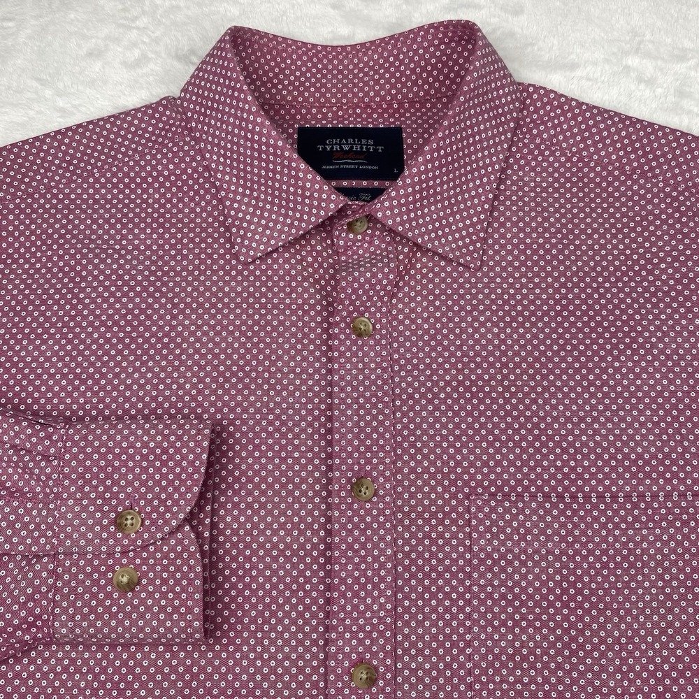 Charles Tyrwhitt Dress Shirt Mens Large Mauve w/Circles Classic Fit Long Sleeves